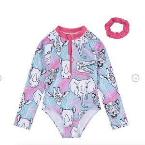 Andy and Evan pink and blue Aqua Animals rash gaurd swim with scrunchie NWT